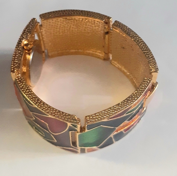 Vtg Cannes Enamel Abstract Rhinestone Panel Watch